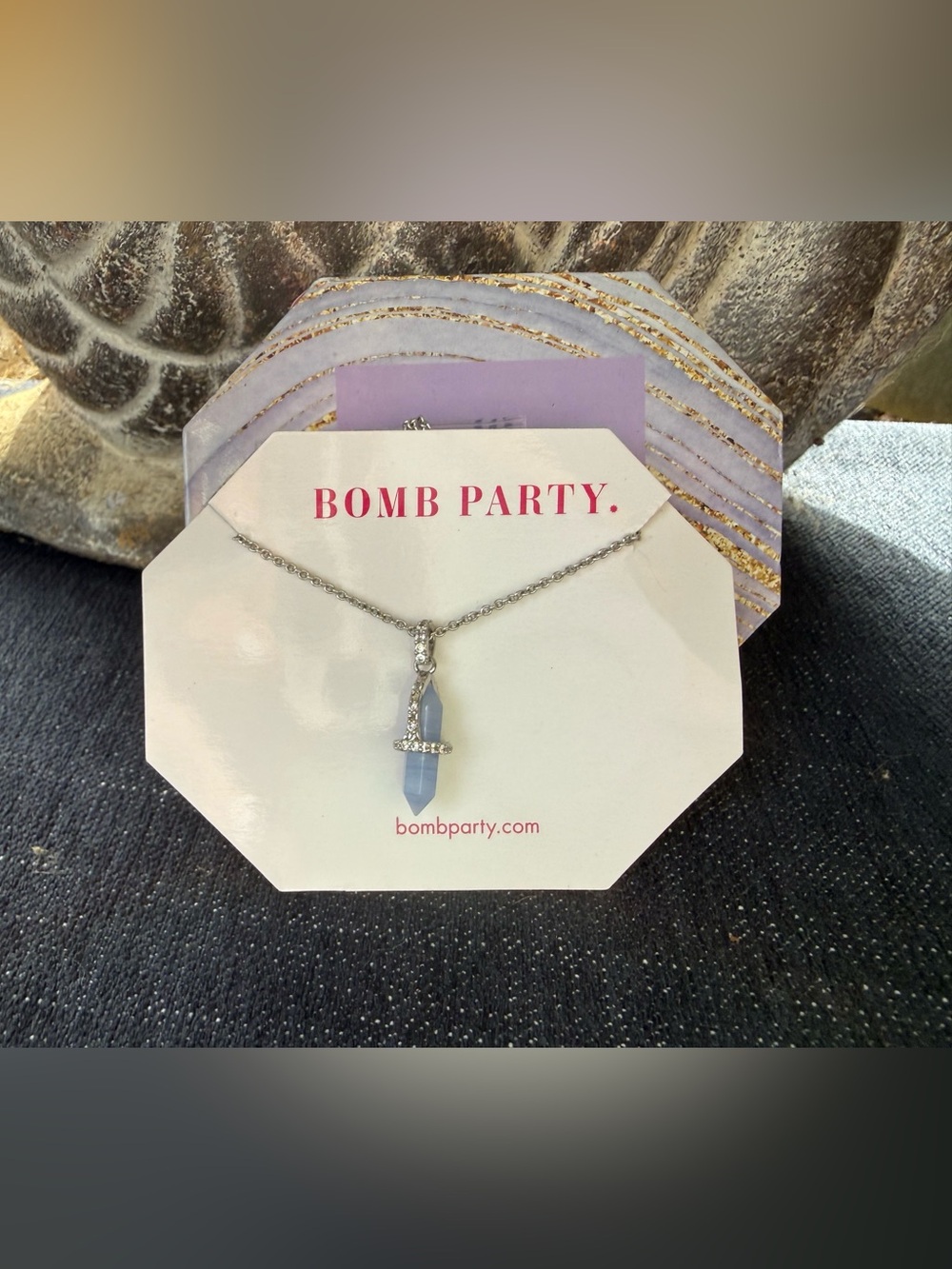 BOMB PARTY / ICELAND DREAMS - blue lace agate pendant on rhodium necklace
